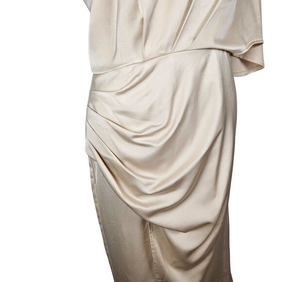 Cupshe Womens M One-Shoulder Backless Satin Dress Beige Elegant Evening Wear - Picture 8 of 12